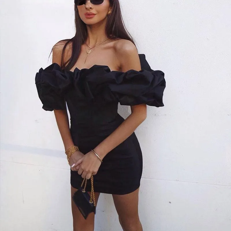 Summer Women Off Shoulder Sexy Dress Bodycon Ruffle Party Short Sleeve Elegant Mini Vestidos De Fiesta | Женская одежда