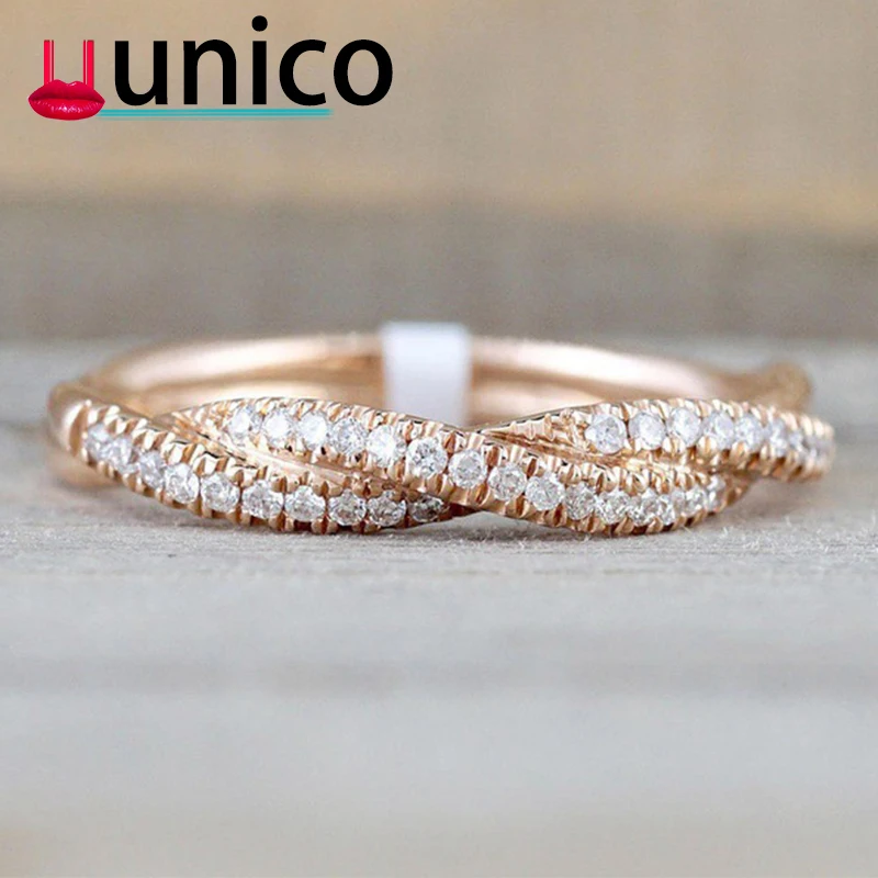 

UUNICO 2019 for Woman Girls Austrian Crystals Gift Rings Rose Gold Color Twist Classical Cubic Zirconia Wedding Engagement Ring.
