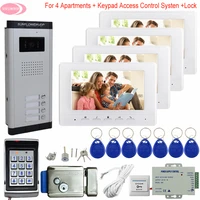 7" Monitors Residential Security  Keypad Access Control Video Intercom for a Private House Intercom on 4 Buttons +Electric Lock
