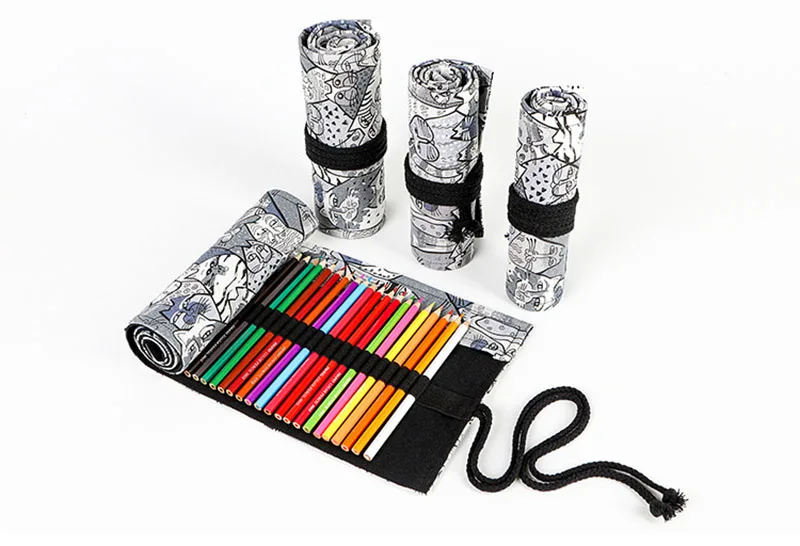 Милых котят/рулон пенал большой 12/24/36/48/72 Отверстия уголовного Холст косметический пенал с классными большими ручка канцелярских принадлежностей мешок