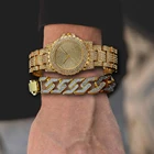 Мужские часы в стиле хип-хоп золотые Роскошные блестящие сверкающие полностью из кубинского хрусталя Набор браслетов с пескоструйной обработкой