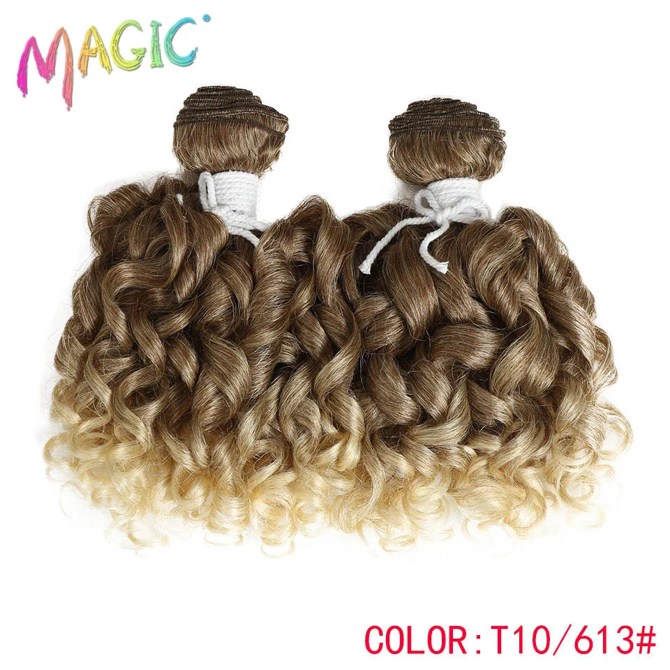 Magic 2"bundles/pack Women Ombre Hair Weaving Kinky Curly Hair Extensions Weft Heat Resistance Synthetic Hair Weave 14"inch