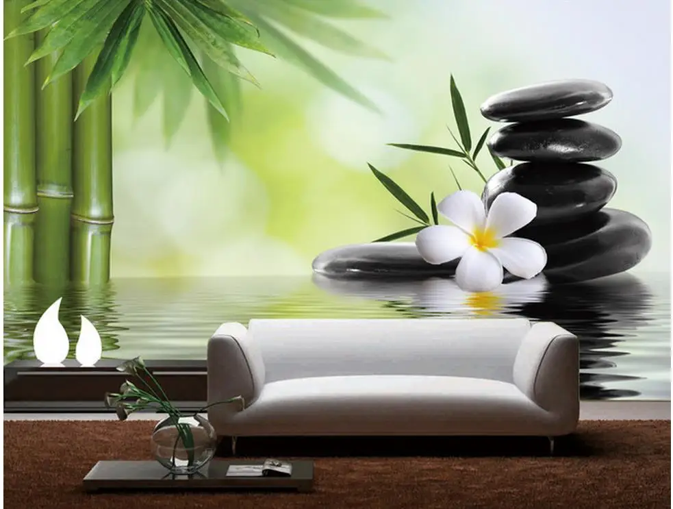 3d обои на заказ бамбуковые галька цветы 3D фон Настенные для живописи украшения