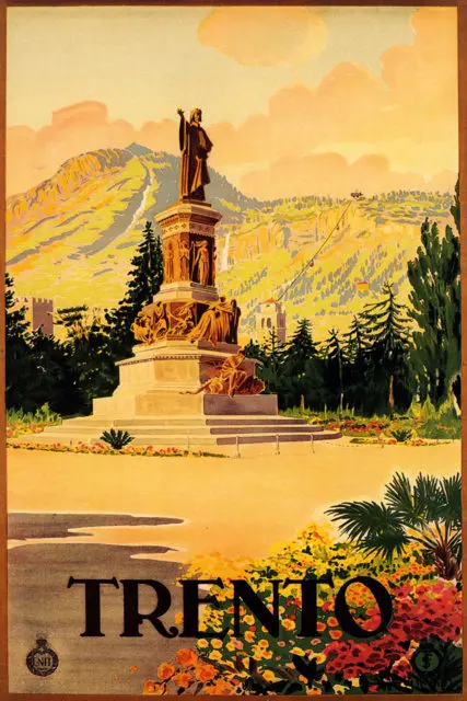 Винтажный постер для катания на лыжах спорта путешествий Тренто лыжная подъемка