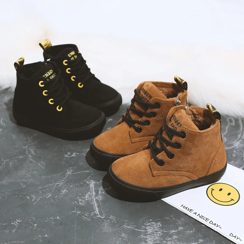 Детские зимние ботинки обувь для девочек мальчиков модные с мягкой подошвой