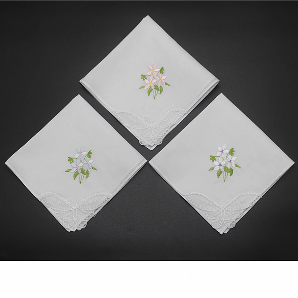 2 шт./лот вышитый носовой платок хлопок белый вышивка кружева с одной стороны края