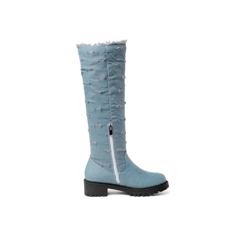 

ASUMER plus size 34-47 fashion autumn winter boots round toe med heels knee high boots denim elegant women boots