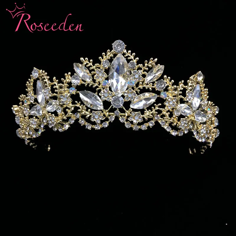 

Winsome Gold Wedding Hair Accessories Rhinestone Queen Tiaras Crown Flower Bride Hair Jewelry Headpiece RE724