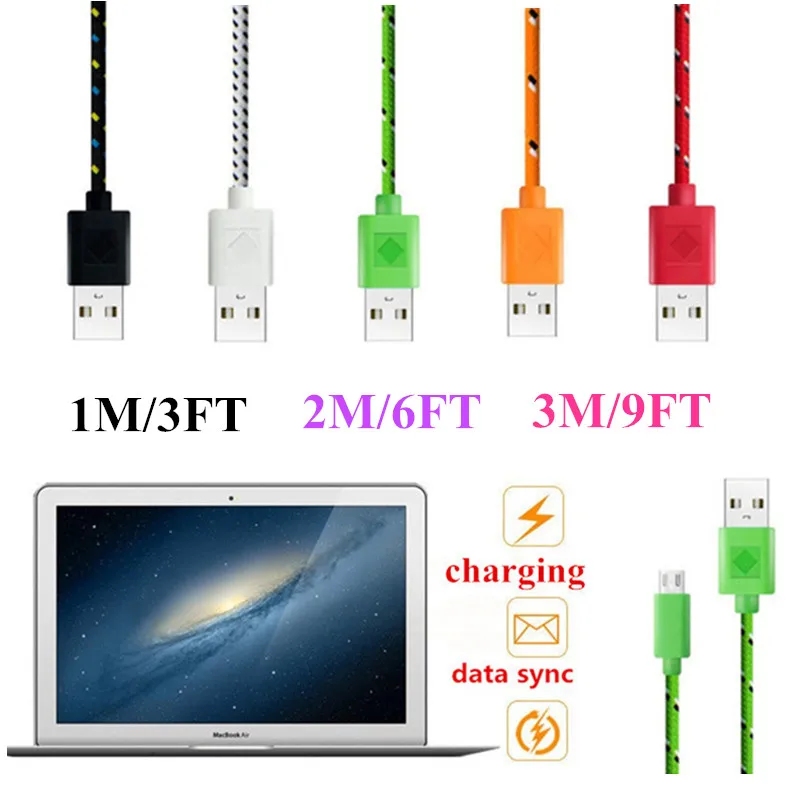 1 м/2 м/3 м оплетка нейлоновая Micro USB зарядка данных для Samsung Galaxy S3 S4 S6 S7 lg G3/G4 huawei P6/P7/P8