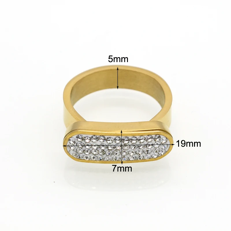 Solid Fashion Flat Tag Ring Punk Finger Gold Color Lucky Crystal For women Stainless Steel Jewelry Wholesale | Украшения и