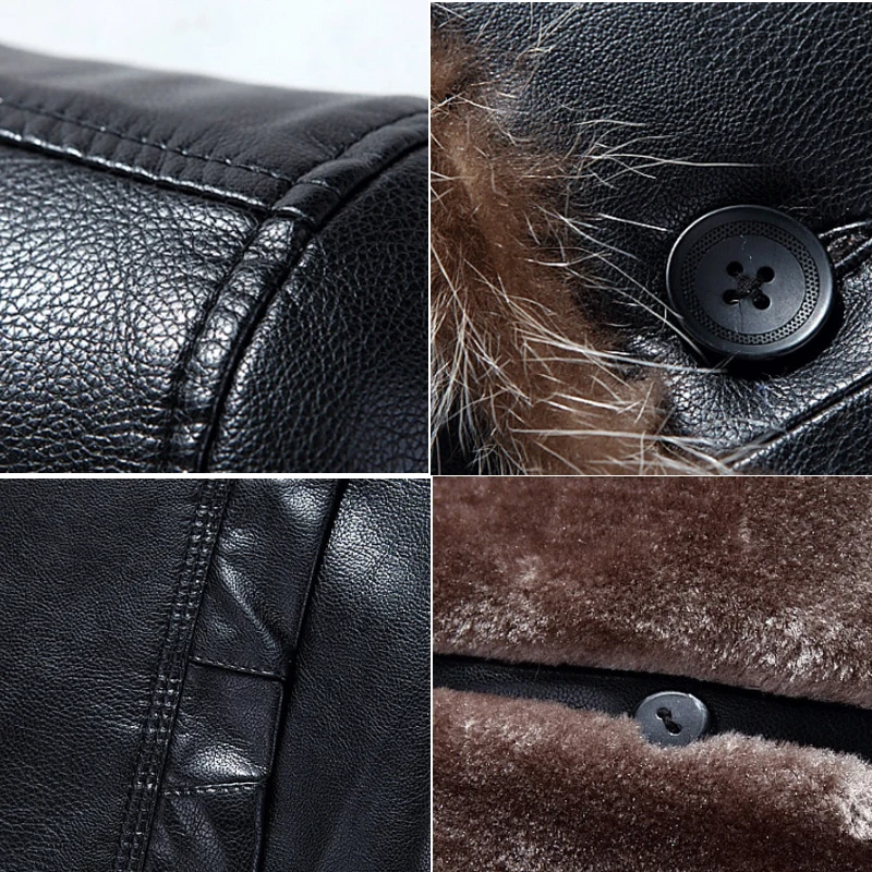 Мужская кожаная куртка из искусственной кожи с мехом животных Толстая мужская