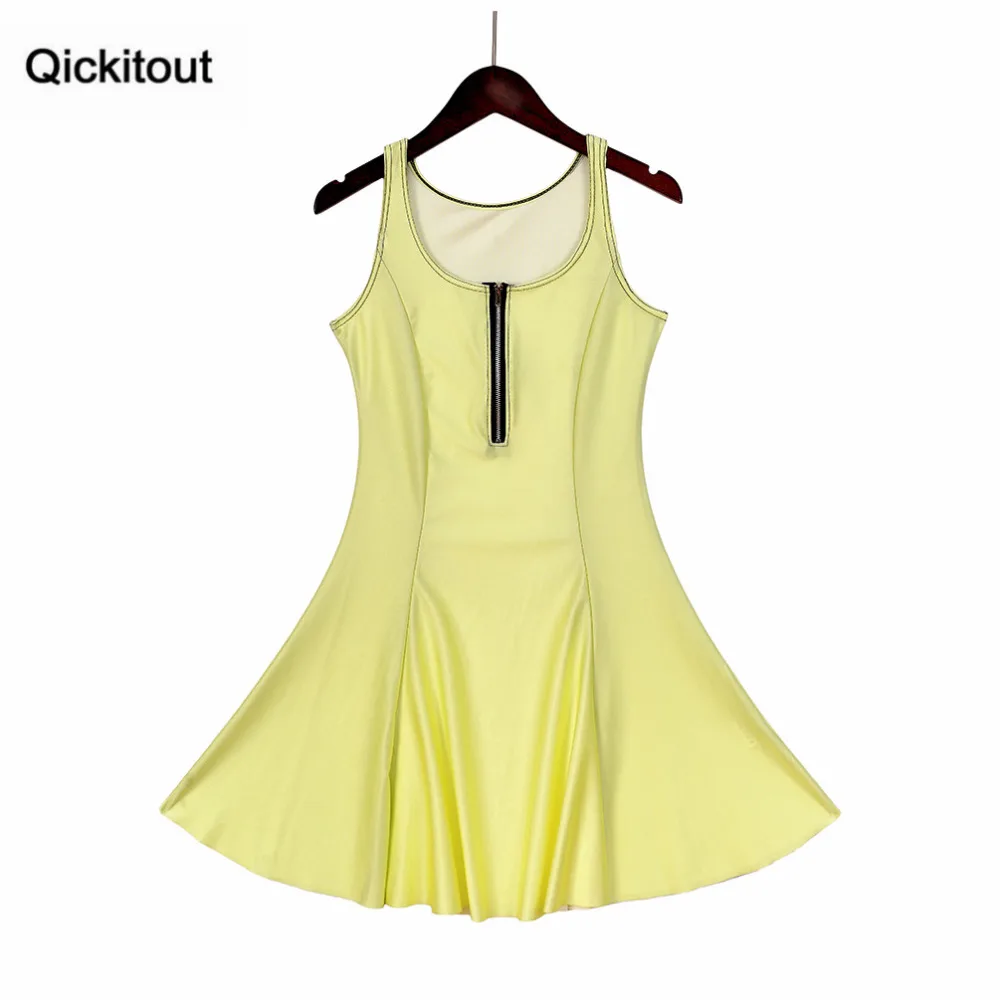 Qickitout платье 2016 Бренд Для женщин моды великолепный цифровой принт спереди молния