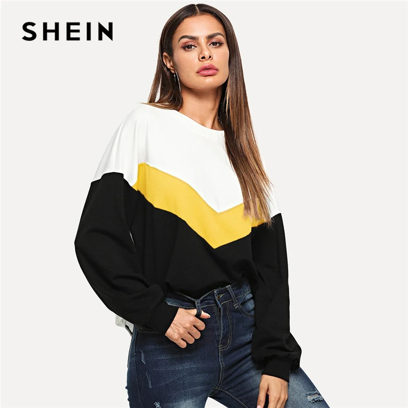 SHEIN Спортивный Свитшот С Контрастными Полосами Стильная Толстовка Длинным