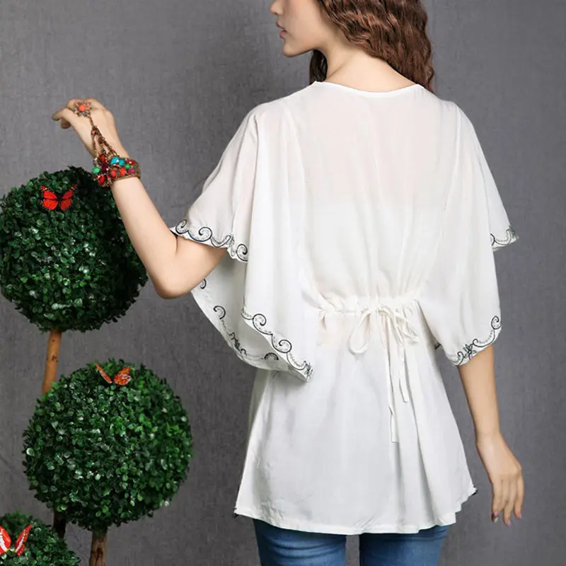 Лидер продаж 2019 винтажная мексиканская Этническая Цветочная просторная рубашка