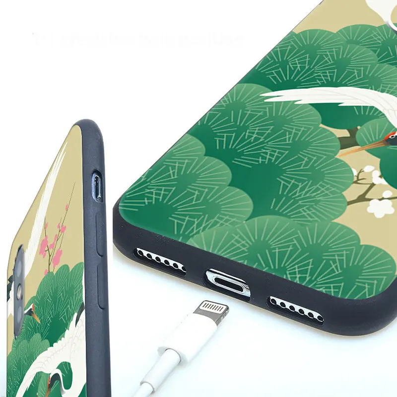 Чехол с рисунком японской рыбы и птицы для iPhone X 5 S 5S XR XS Max 6 6S 7 8 Plus мягкий