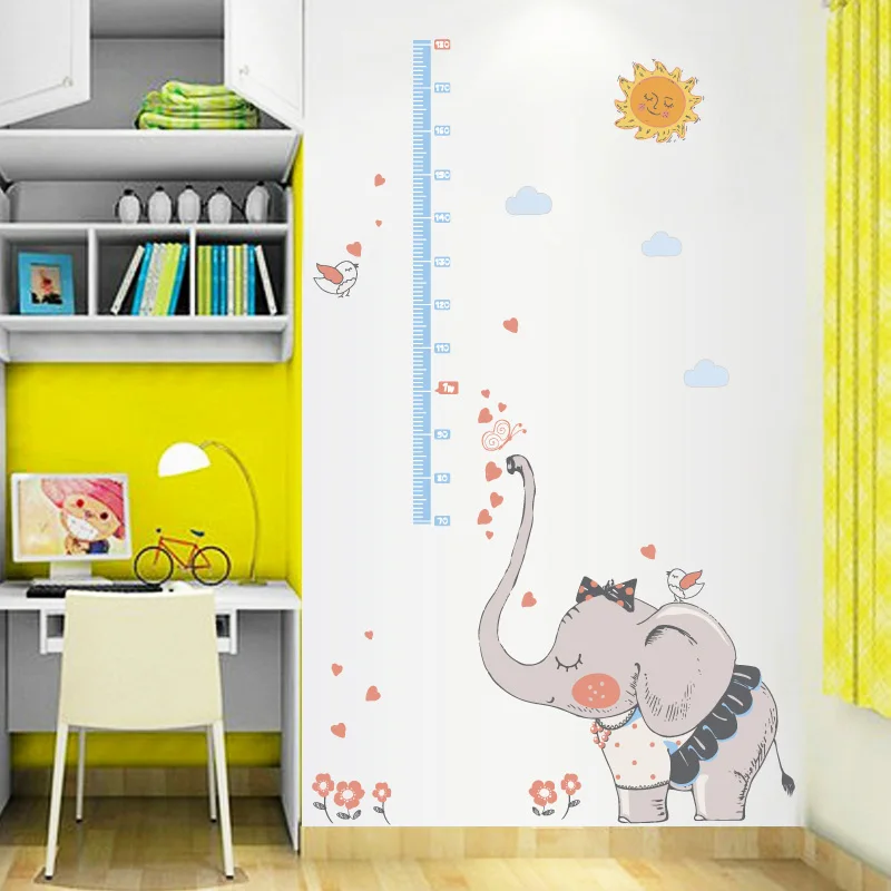 [Fundecor] diy слон любовь диаграмма роста высоты измерения настенные наклейки для