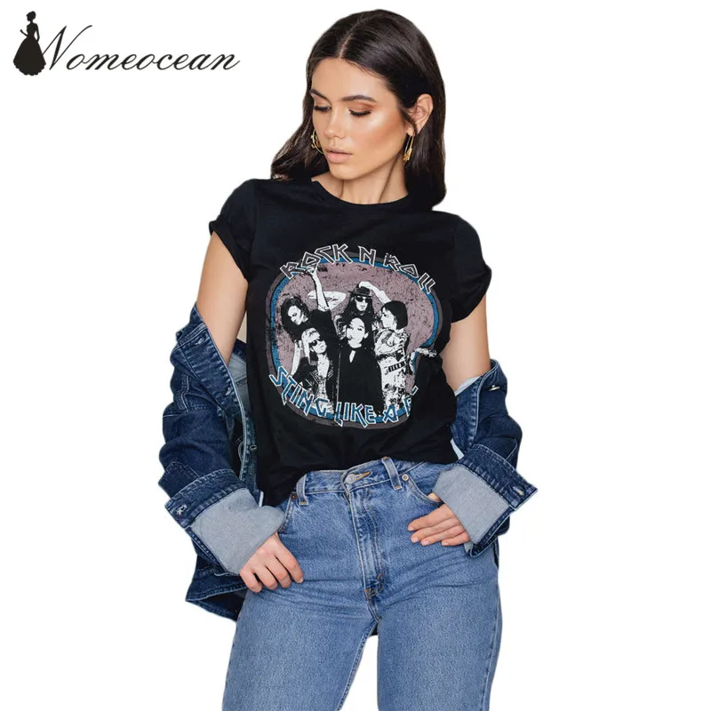 Винтаж характер Band Tee Лето 2017 г. футболка с печатными буквами Новое поступление