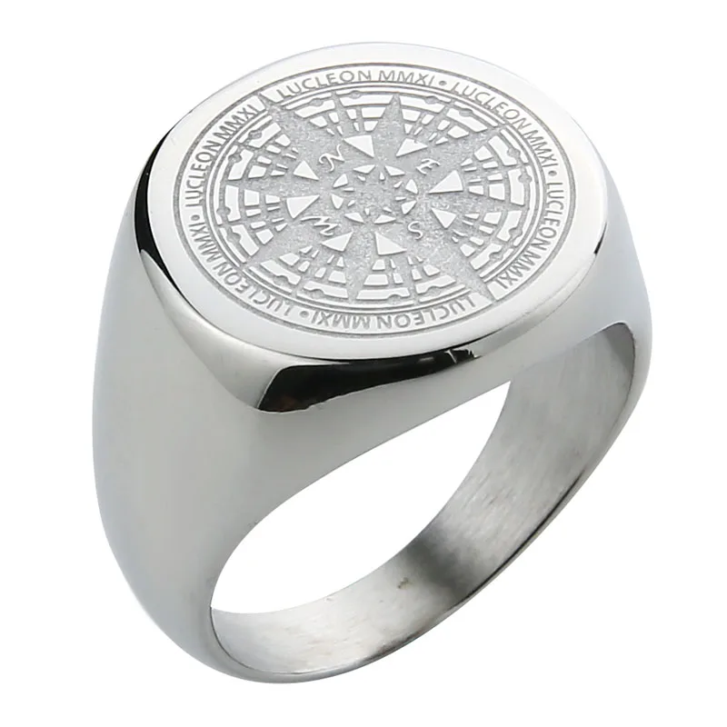 Silver polished Valily, мужское кольцо, простое, серебристый компас, кольцо из нержавеющей стали, модное, круглое кольцо, кольца для мужчин и женщин, навигатор, кольца, ювелирное изделие, подарок - Цвет основного камня: Silver polished