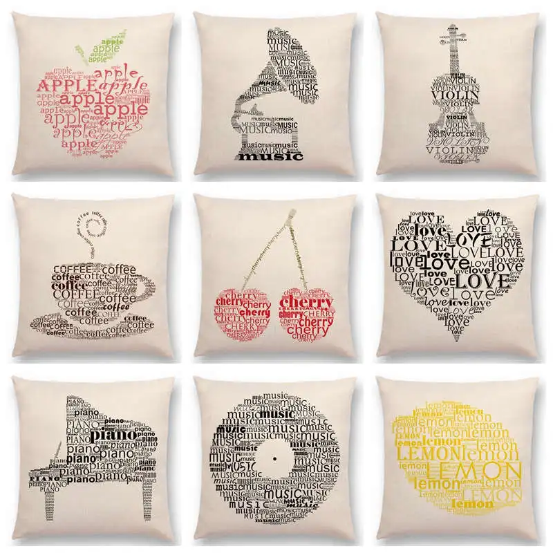 Декоративная наволочка для дивана с буквами на английском языке|cushion cover|music cushion