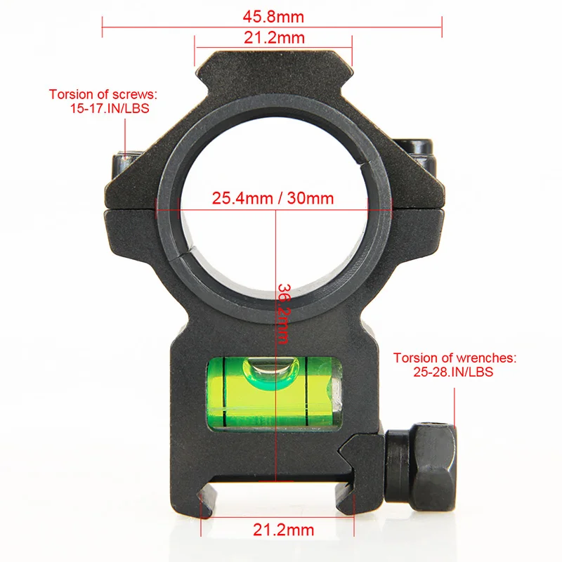 Тактическое крепление для прицела SPINA OPTICS кольцо 25 4-30 мм с пузырьковым уровнем