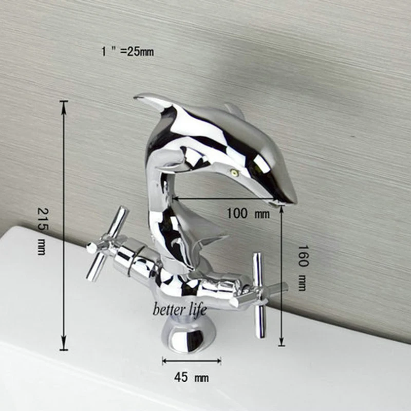KEMAIDI Bathroom kitchen Faucet Mixer Tap Dolphin Deck Mounted Dual Handle Single Hole Brass Chrome Polished Waterfall | Обустройство
