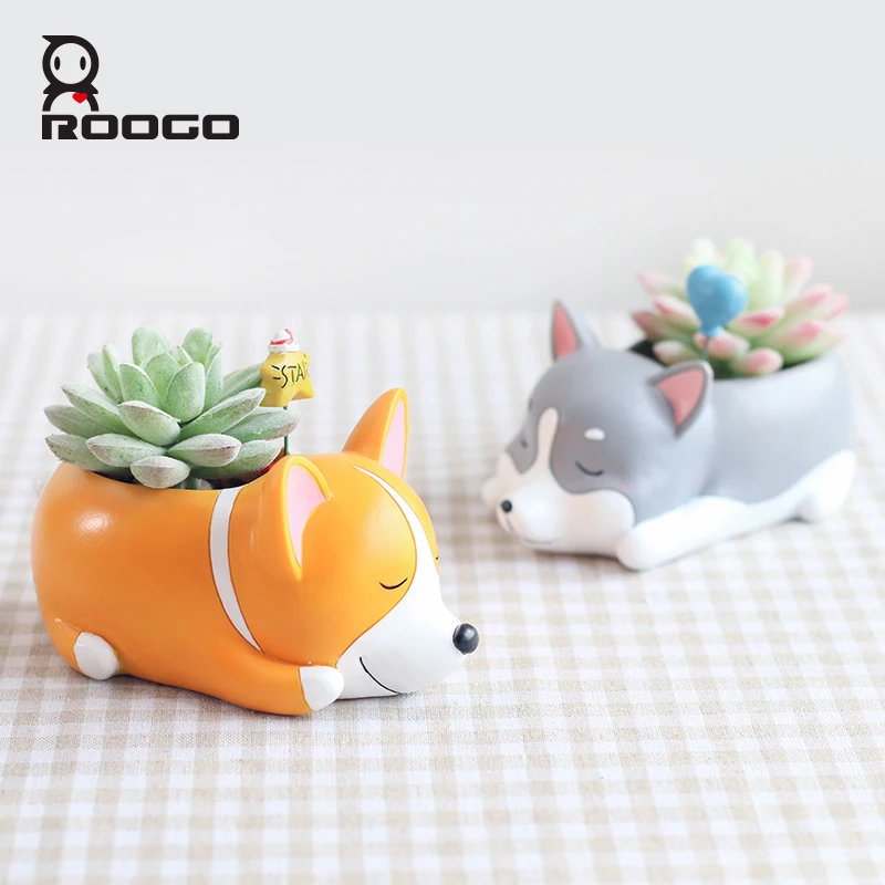 ROOGO 8 Творческий мультфильм собак ваза смолы сочные милый спальный животного для задней школьников Кашпо Горшок Подарок