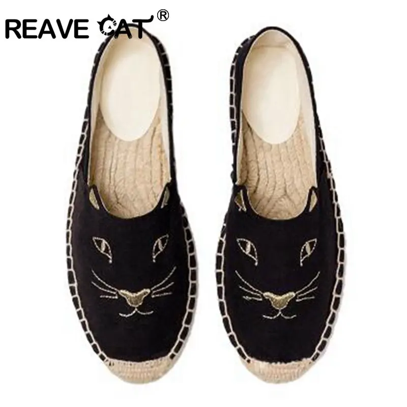 Женские парусиновые туфли REAVE CAT милые лоферы с вышивкой Повседневные слипоны