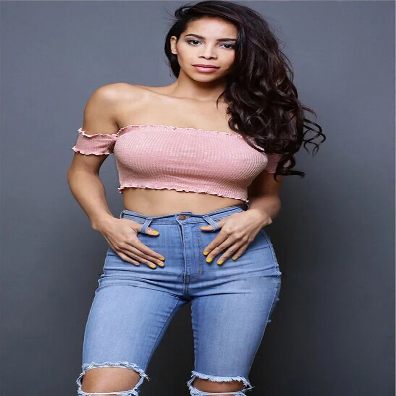Пикантные Лето 2017 г. Для женщин Повседневное с плеча оборками майка хлопок
