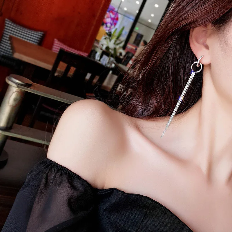 LUBOV New Long Alloy Rhinestone Hoop Earrings Gold Color Tassel Small Circles for Women Wedding Jewelry | Украшения и аксессуары
