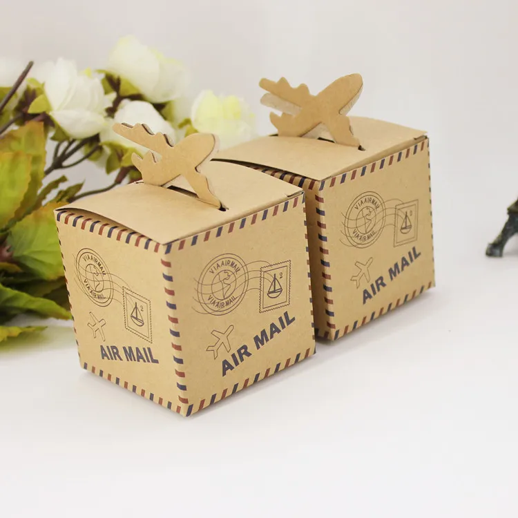 Travel Theme Kraft Paper Gifts Box Wedding Airplane Chocolates Box Souvenirs Scatole Regalo