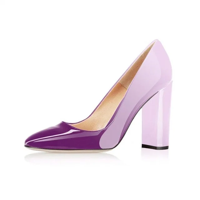 Purple Gradient Lovirs/женские пикантные туфли-лодочки из лакированной кожи с острым носком на квадратном каблуке; великолепные вечерние туфли на шпильке; пикантные женские туфли-лодочки; американские размеры 5-15 - Цвет: Purple Gradient
