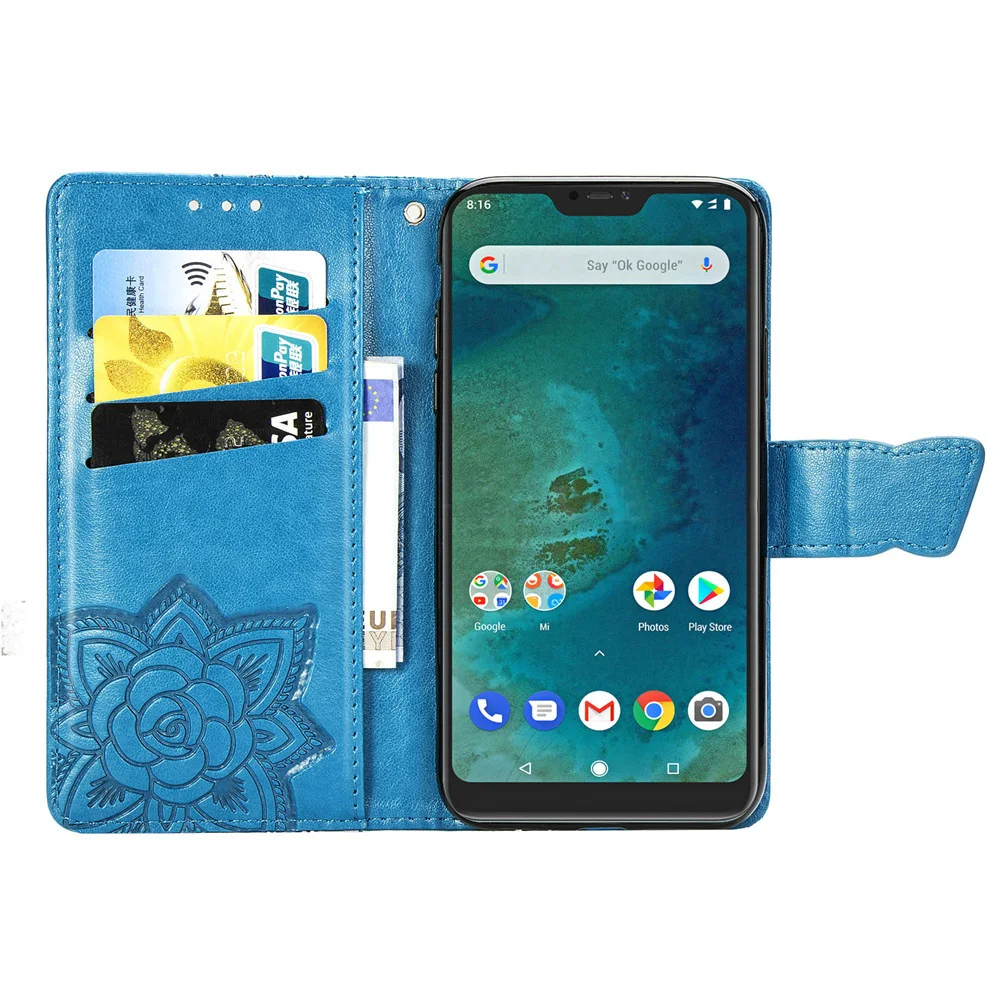 Кожаный флип-чехол для Xiaomi Redmi 6 Pro чехол-держатель телефона с бабочкой из