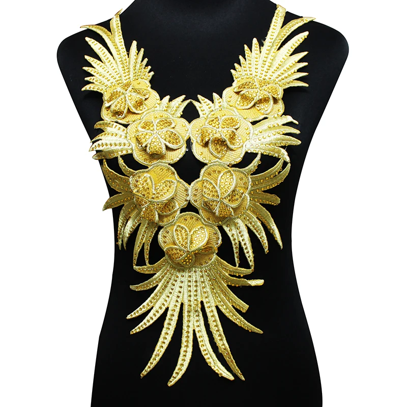 2 шт. вышитые бисером Стразы золотые нашивки с кисточками железные наклейки на