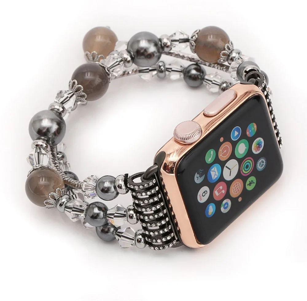 Роскошные женские часы с агатом ремешок для apple watch 38 мм дамский браслет адаптером