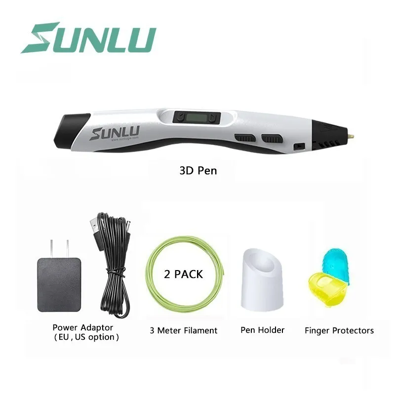 SL-300-white SUNLU, волшебная 3D Ручка, SL-300, черный цвет, 3D печать, ручки, поддержка пла/АБС-пластика, 1,75 мм, для креативного ремесла и в качестве подарка - Цвет: SL-300-white