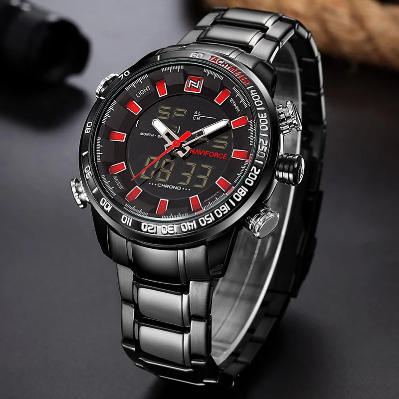 BlackRedBlack NAVIFORCE военные спортивные часы Для мужчин Элитный бренд цифровой кварцевые часы Для мужчин's Водонепроницаемый Наручные часы Relogio Masculino - Цвет: BlackRedBlack