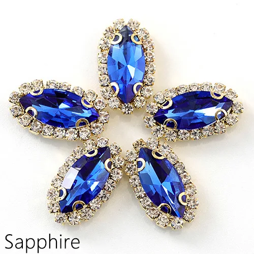 Sapphire 20 шт конский глаз лист пришить на коготь стразы шьют на стекло стразы шьют на Стразы с золотым коготь использовать для свадебного платья обувь B1078 - Цвет: Sapphire