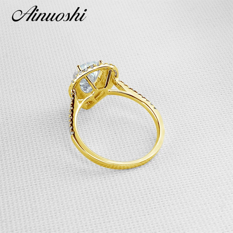 AINUOSHI двойное Halo Кольцо с вкраплениями 14K твердого белого/желтого золота Anillo 2 карата жемчужина вырезанные имитация алмаза женские кольца на годовщину