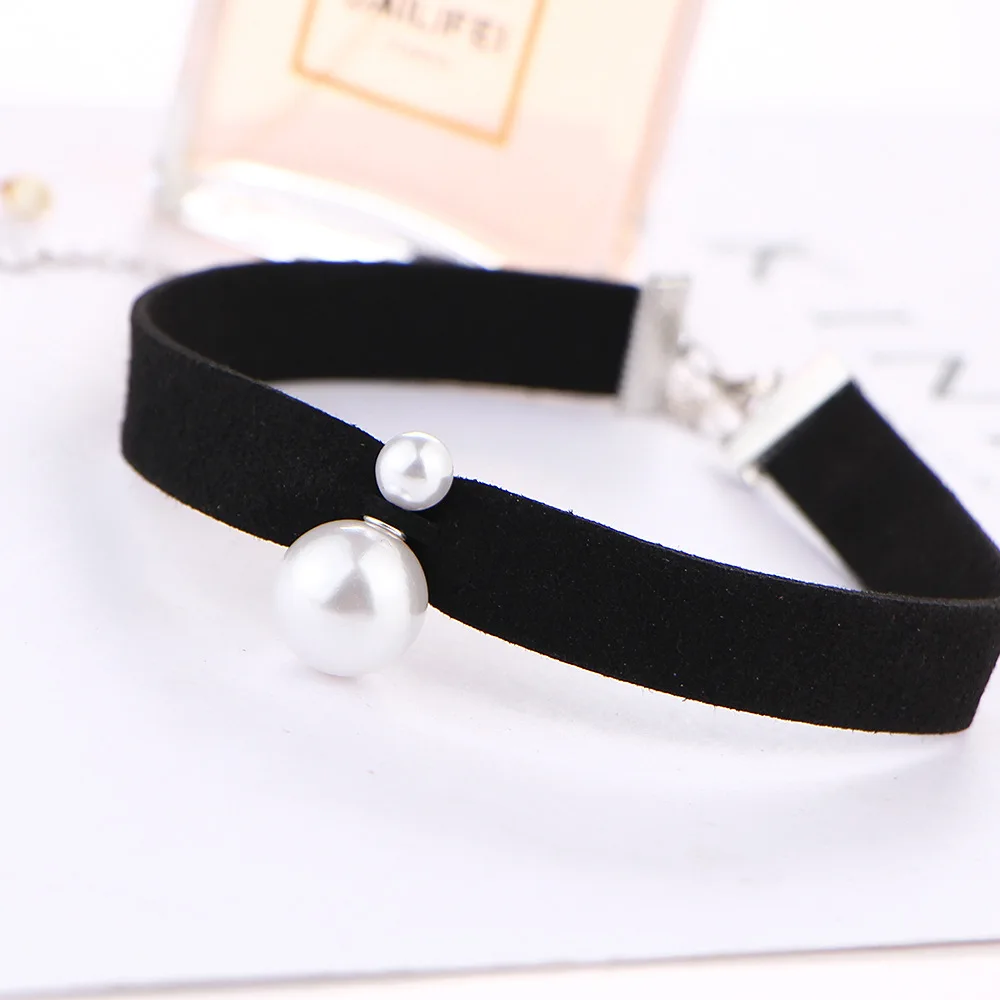 Черные кожаные ожерелья женские бархатные чокер имитация жемчуга Подвески цвет