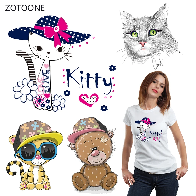ZOTOONE милая кошечка в полоску утюжок для переноса на одежду сделай сам пластырь