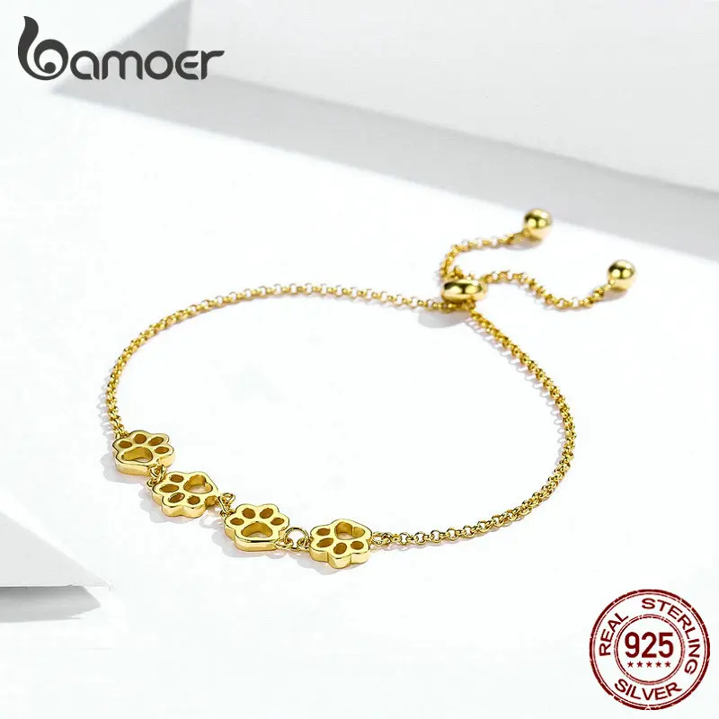 BAMOER, Новое поступление, натуральная 925 пробы, серебряные, животные, следы, цепи, браслеты для женщин, на День святого Валентина, ювелирные изделия, подарок SCB096