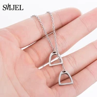 smjel new lucky horse shoe necklaces stainless steel double horse stirrups necklaces pendants for women accessories gift