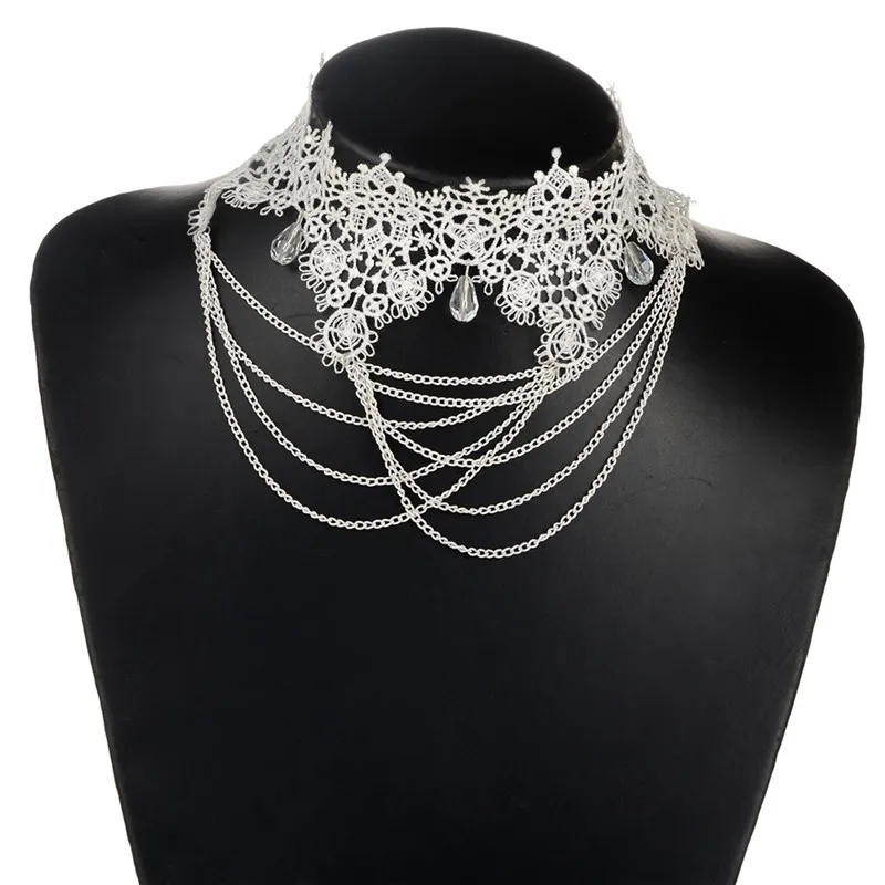 Женское ожерелье с подвеской бусиной черно белое в стиле ретро чокер готическом