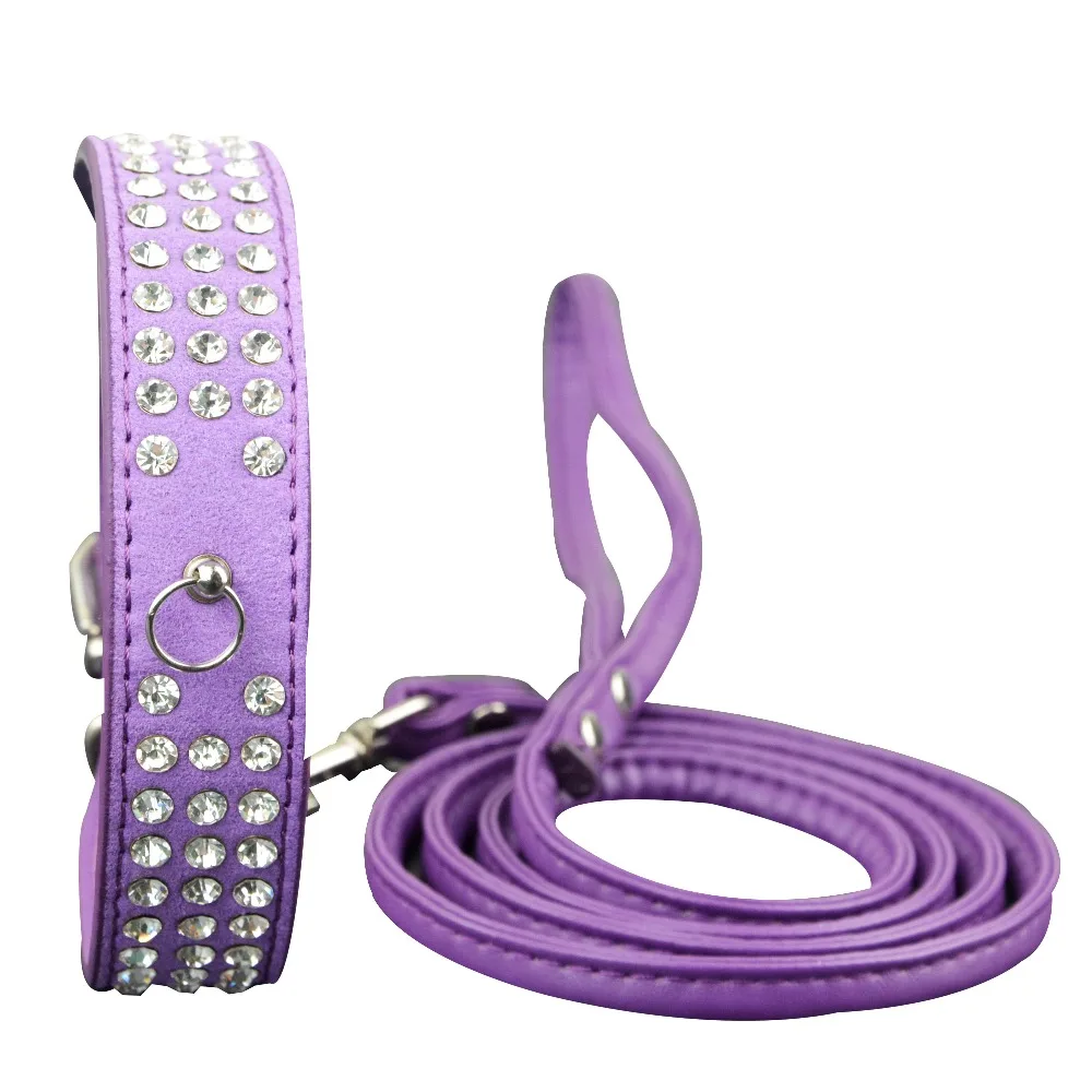 Модный мягкий замшевый ошейник для собак с 3 рядами со стразами и подходящие