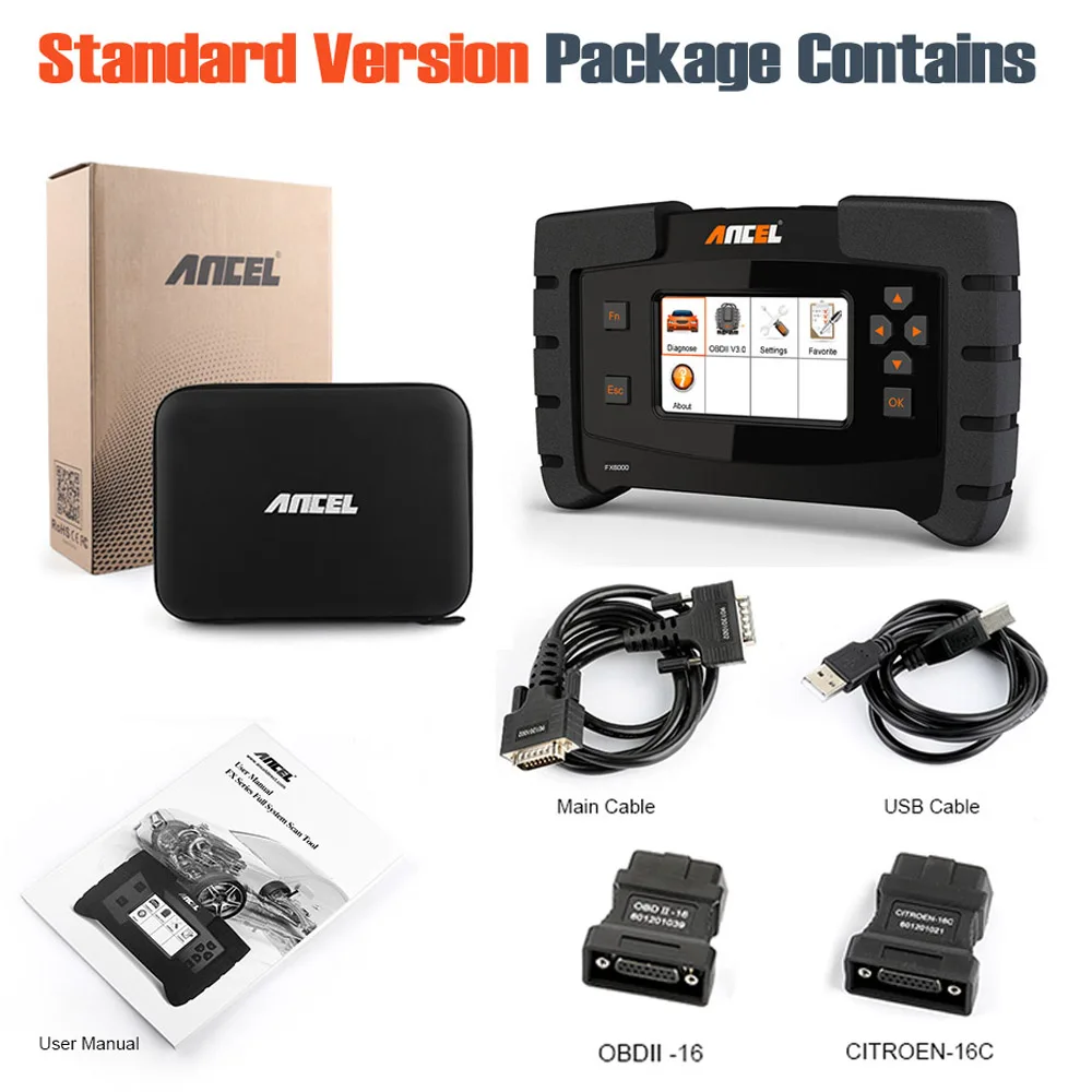 Standard Version OBD2 автомобильный Сканнер ancel FX6000 полная система диагностический инструмент OBD ABS EPB подушка безопасности масло DPF TPMS ДИАГНОСТИКА автомобиля бесплатное обновление - Цвет: Standard Version