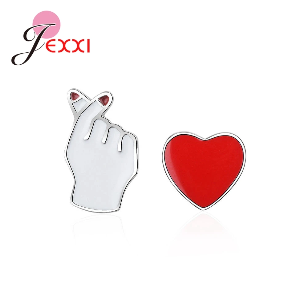 

Top Sale Cute Heart Love Gesture Stud Earrings Design Real 925 Sterling Silver For Women Girl Ladies Engagement Jewelry
