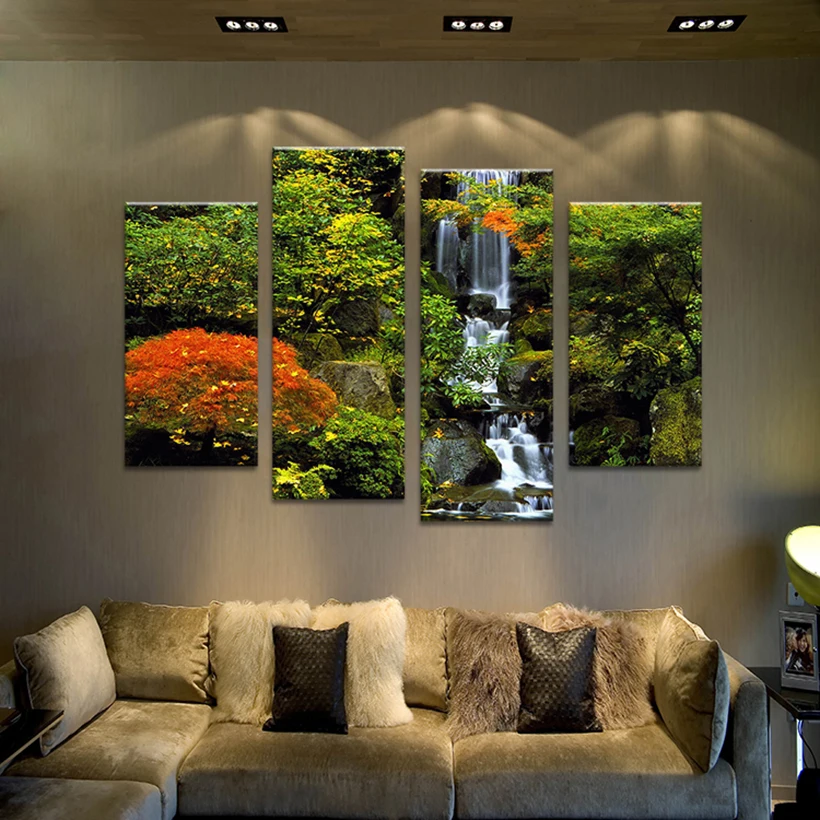 Настенные художественные куадросы Decoracion без рамки 4 шт. лесной водопад холст