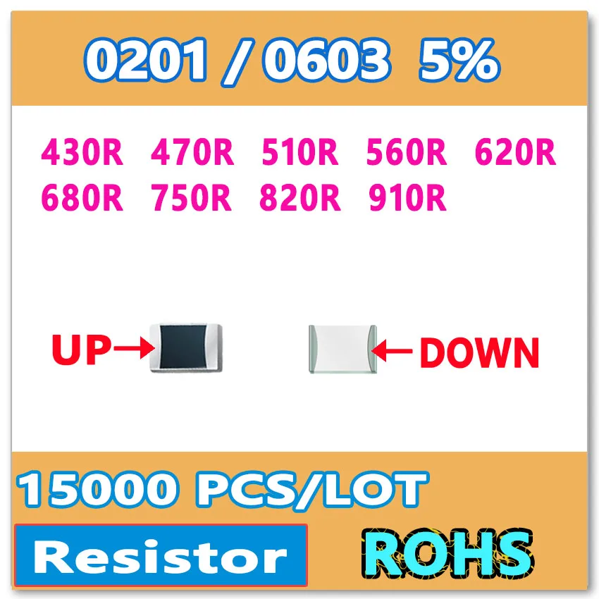 Оригинал 0201 J 5% 15000 шт 430R 470R 510R 560R 620R 680R 750R 820R 910R smd 0603 резистор 431 471 511 561 621 681 Ом |