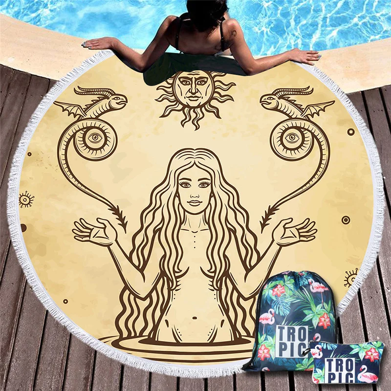 Мифологические элементы ретро узор пляжные полотенца солнце луна богиня ручная