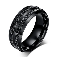 factory price black gun color crystal rings for women and men stainless steel wedding ring vintage jewelry